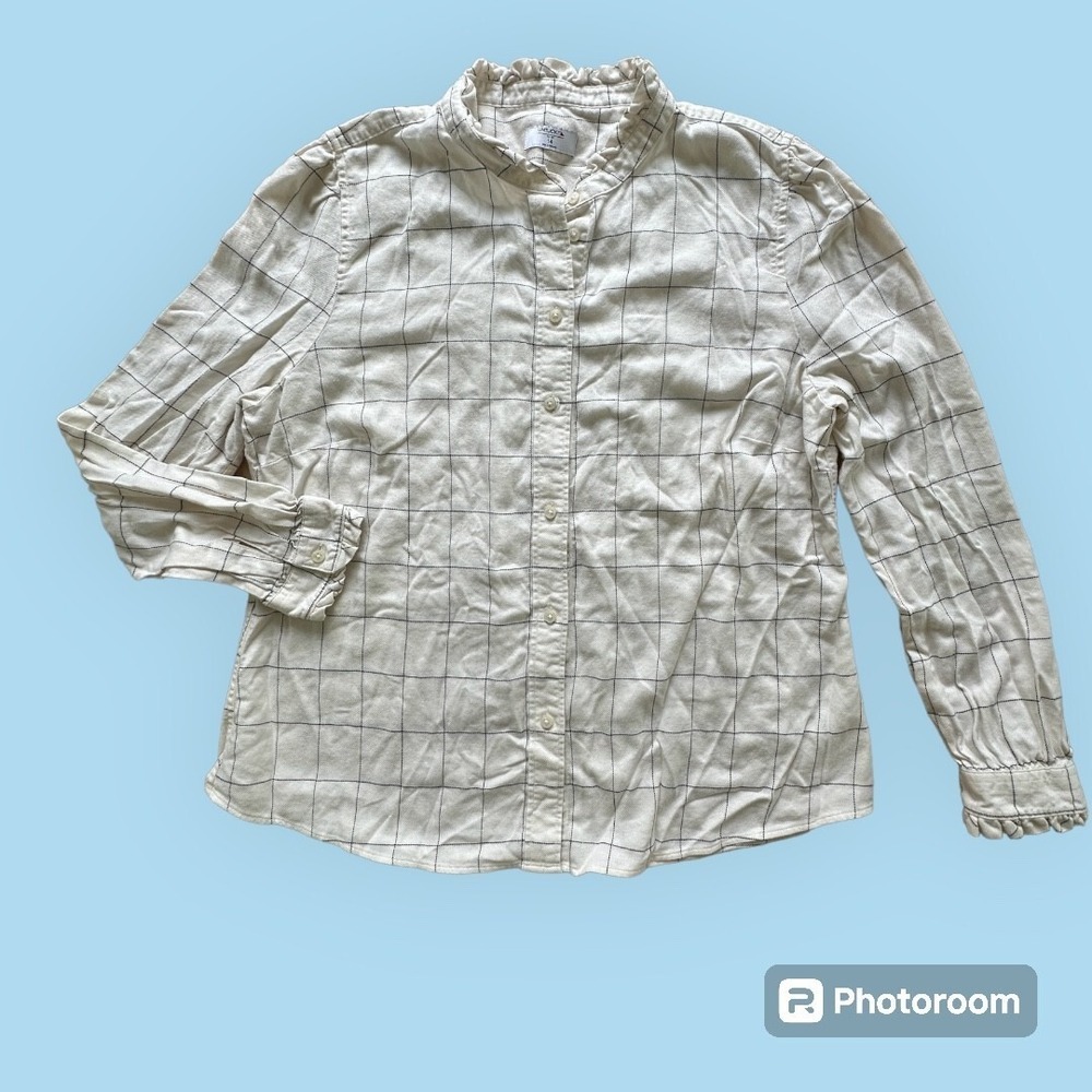 UNTUCKit For Her Ivory Winona Window Pane Button Down Shirt Women size 14 - Picture 2 of 9